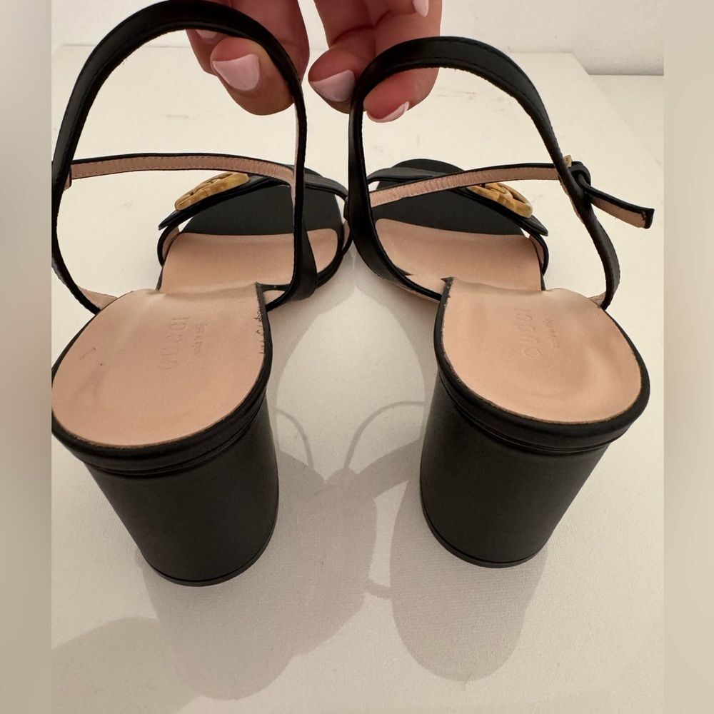 Gucci GG Marmont Black Leather Heel Sandals EU 40.5 US 10.5 Authentic - Picture 6 of 10